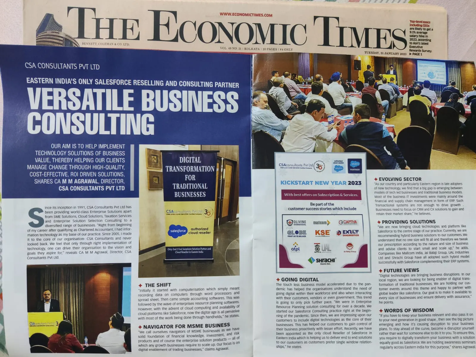 Director CA Manoj Mani Agrawal featured in Economic Times Business Beacons magazine on 31/01/23